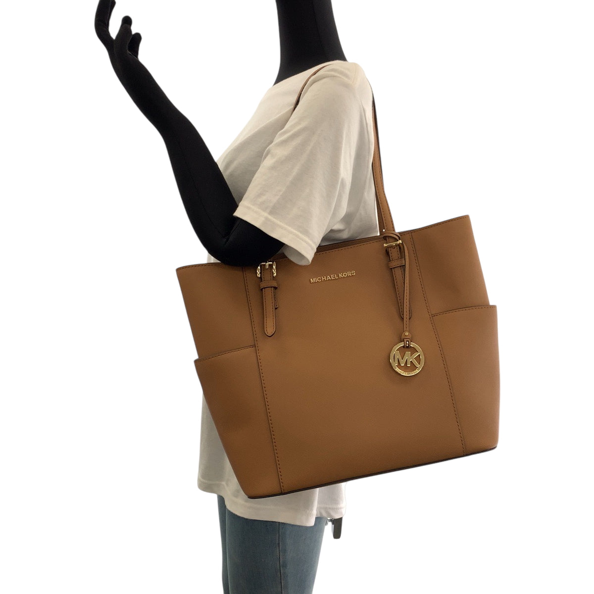 17860
Michael Kors マイケルコース ロゴ キャメル ゴールド金具 PVC トートバッグ ショルダーバッグ  レディース SA18