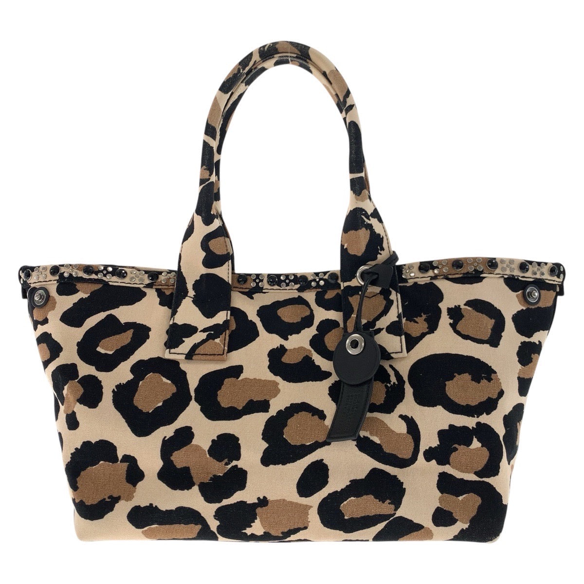 17861
MARC BY MARC JACOBS マークバイマークジェイコブス レオパード スタッズ ブラウン ブラック シルバー金具 キャンバス / レザー トートバッグ ショルダーバッグ  レディース ABP19