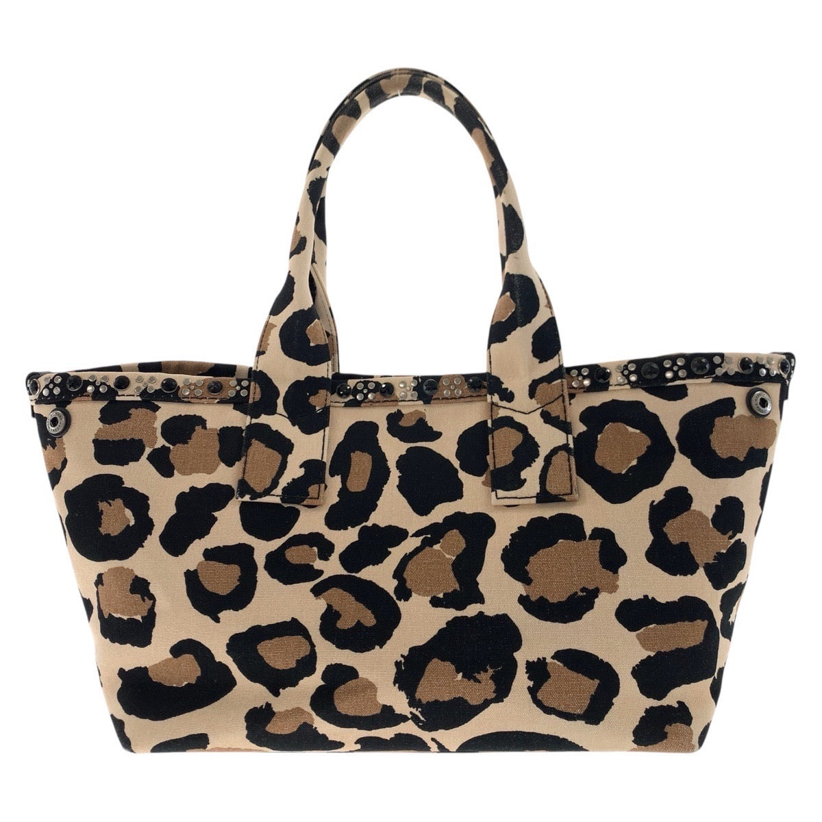 17861
MARC BY MARC JACOBS マークバイマークジェイコブス レオパード スタッズ ブラウン ブラック シルバー金具 キャンバス / レザー トートバッグ ショルダーバッグ  レディース ABP19