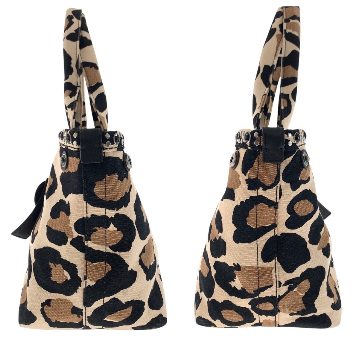 17861
MARC BY MARC JACOBS マークバイマークジェイコブス レオパード スタッズ ブラウン ブラック シルバー金具 キャンバス / レザー トートバッグ ショルダーバッグ  レディース ABP19