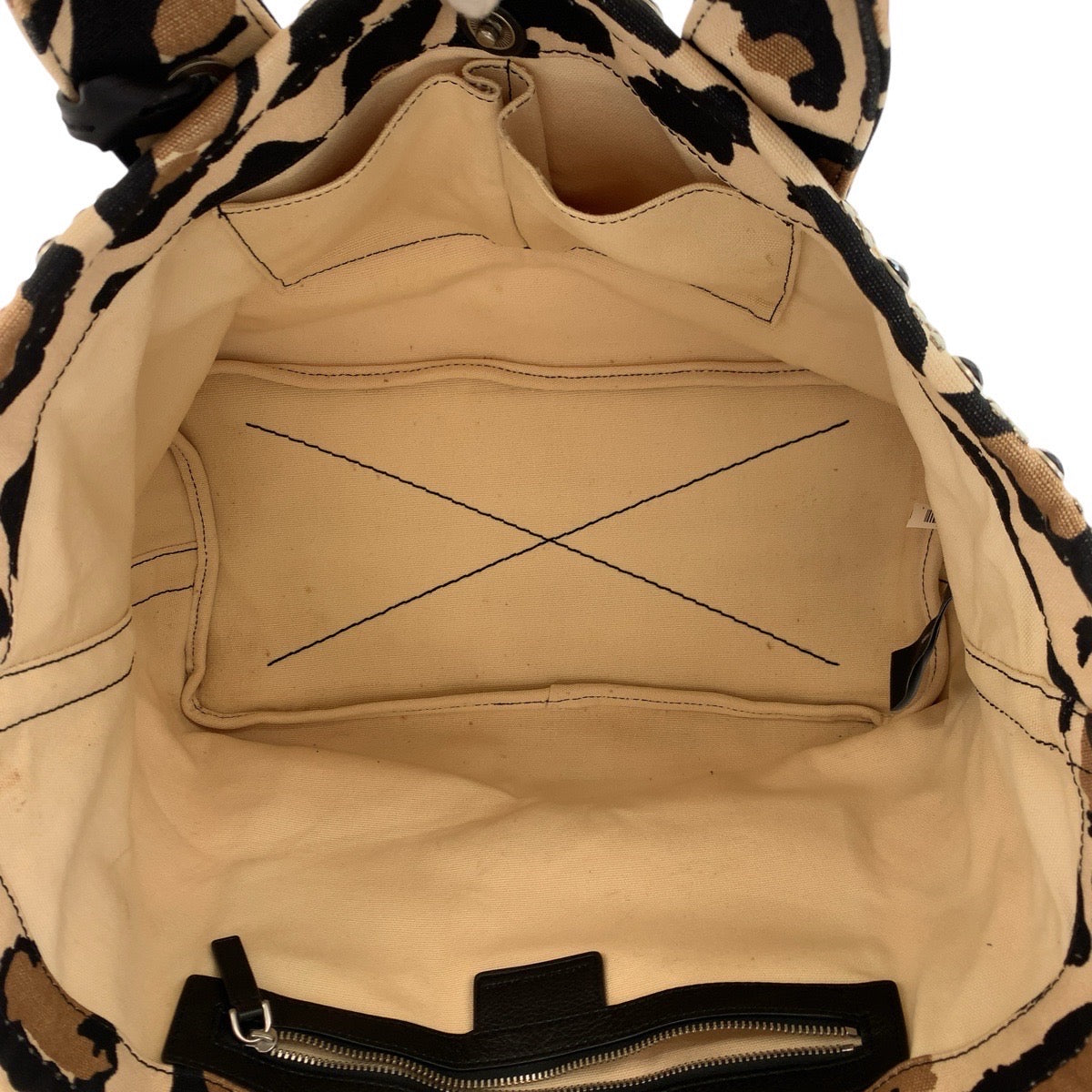 17861
MARC BY MARC JACOBS マークバイマークジェイコブス レオパード スタッズ ブラウン ブラック シルバー金具 キャンバス / レザー トートバッグ ショルダーバッグ  レディース ABP19