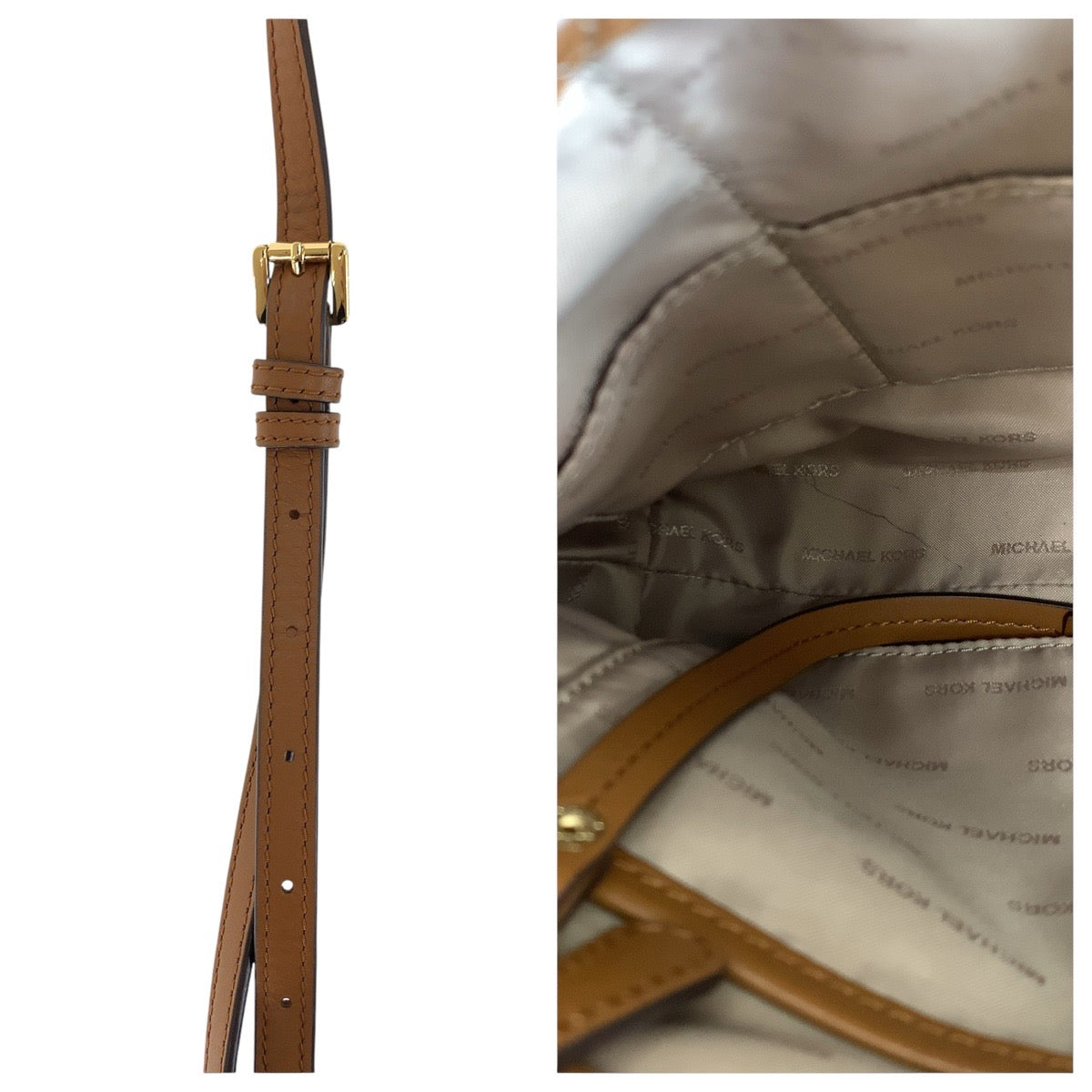17864
Michael Kors マイケルコース ブラウン ゴールド金具 PVC / レザー ショルダーバッグ ポシェット  レディース A18