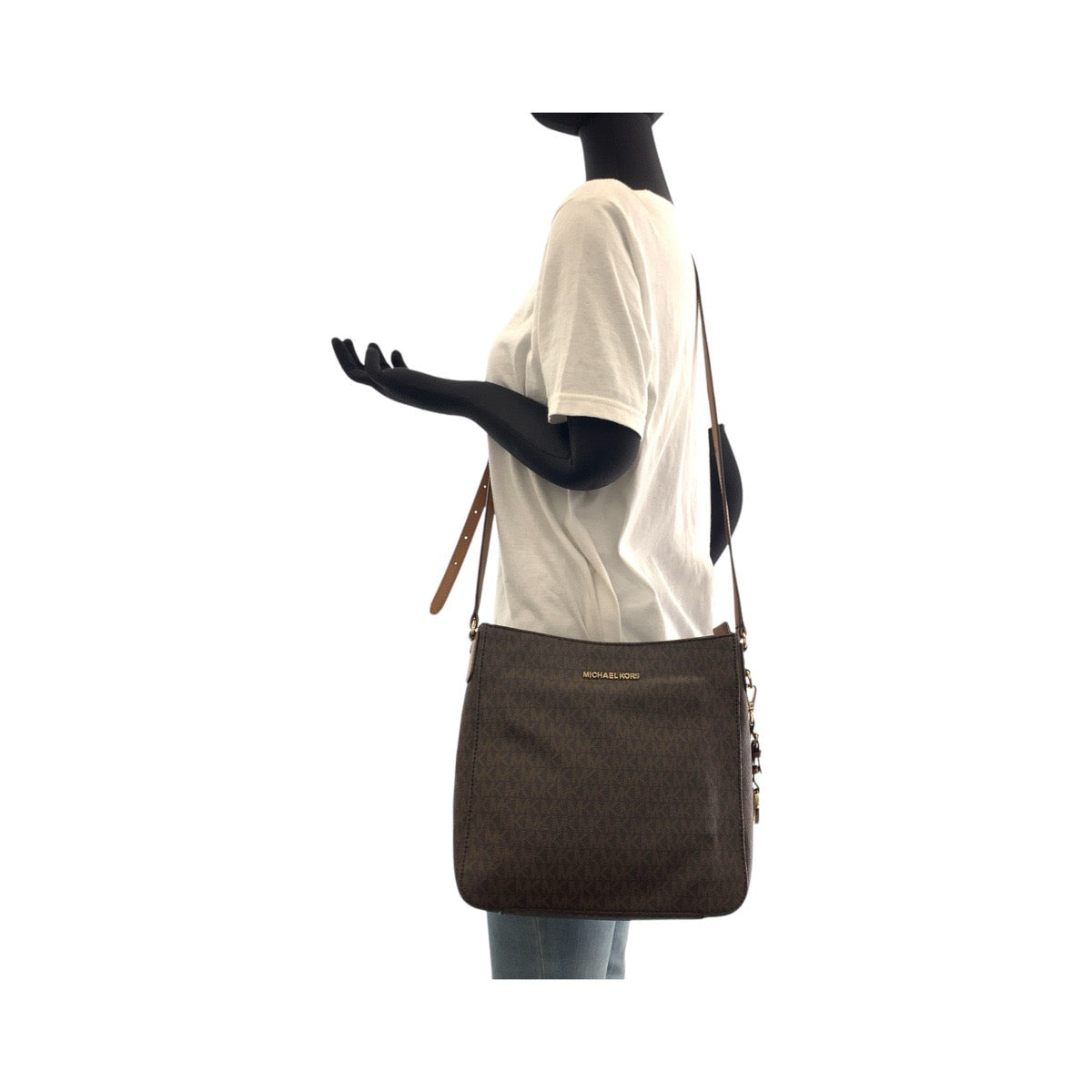 17864
Michael Kors マイケルコース ブラウン ゴールド金具 PVC / レザー ショルダーバッグ ポシェット  レディース A18