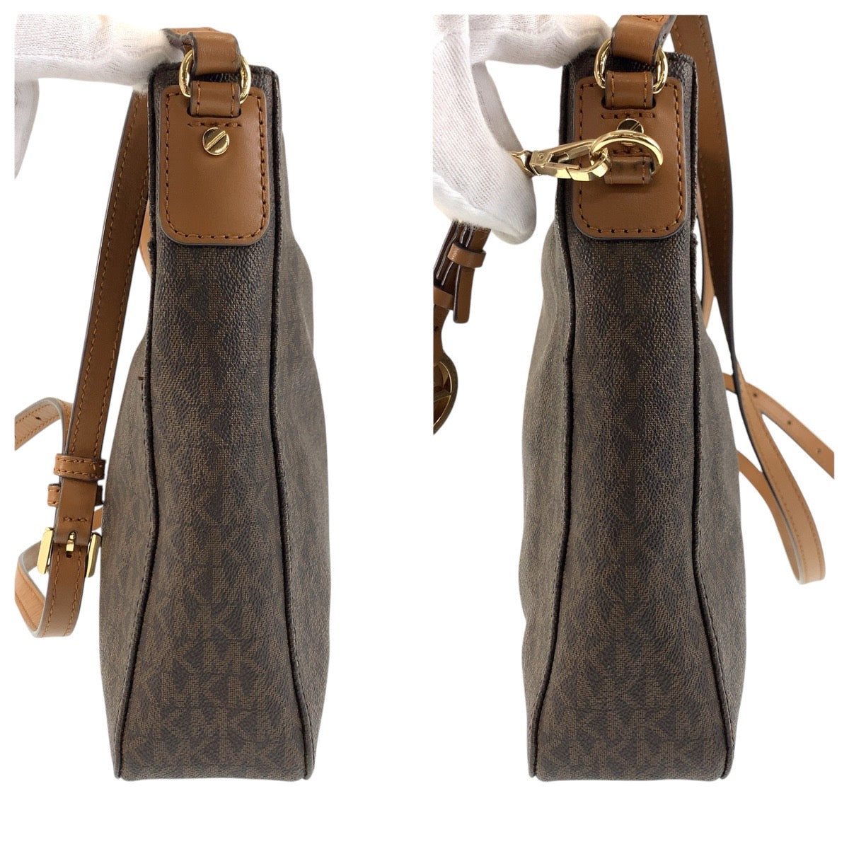 17864
Michael Kors マイケルコース ブラウン ゴールド金具 PVC / レザー ショルダーバッグ ポシェット  レディース A18