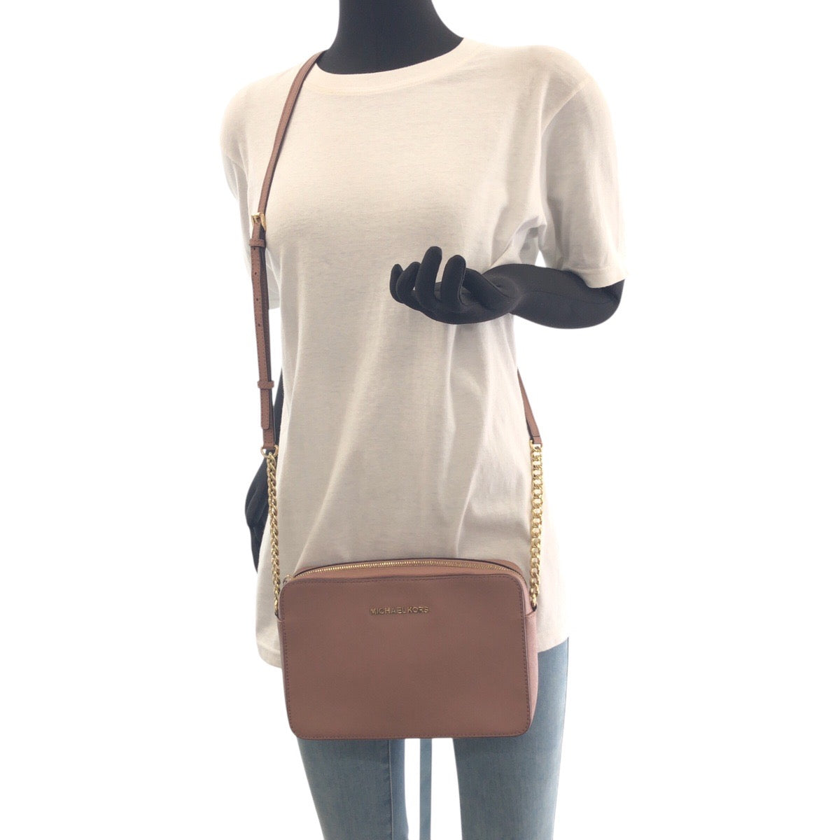 17865
Michael Kors マイケルコース ピンクブラウン ゴールド金具 PVC 斜め掛け ショルダーバッグ  レディース ABP18