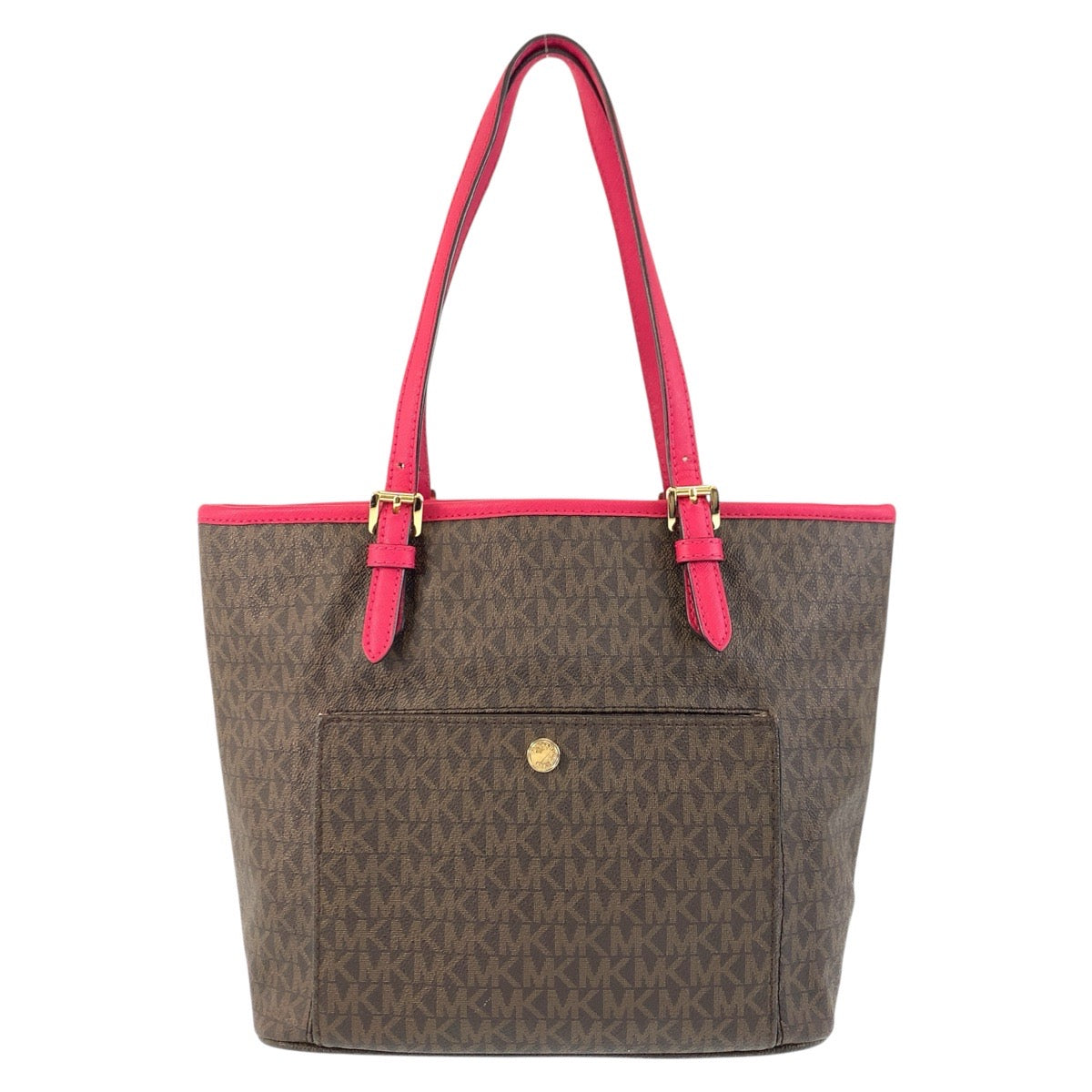 17866
Michael Kors マイケルコース ブラウン ピンク ゴールド金具 PVC / レザー トートバッグ ハンドバッグ  レディース ABP17