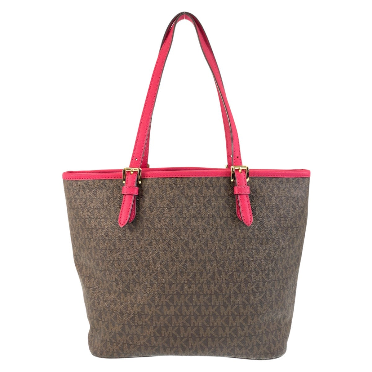 17866
Michael Kors マイケルコース ブラウン ピンク ゴールド金具 PVC / レザー トートバッグ ハンドバッグ  レディース ABP17