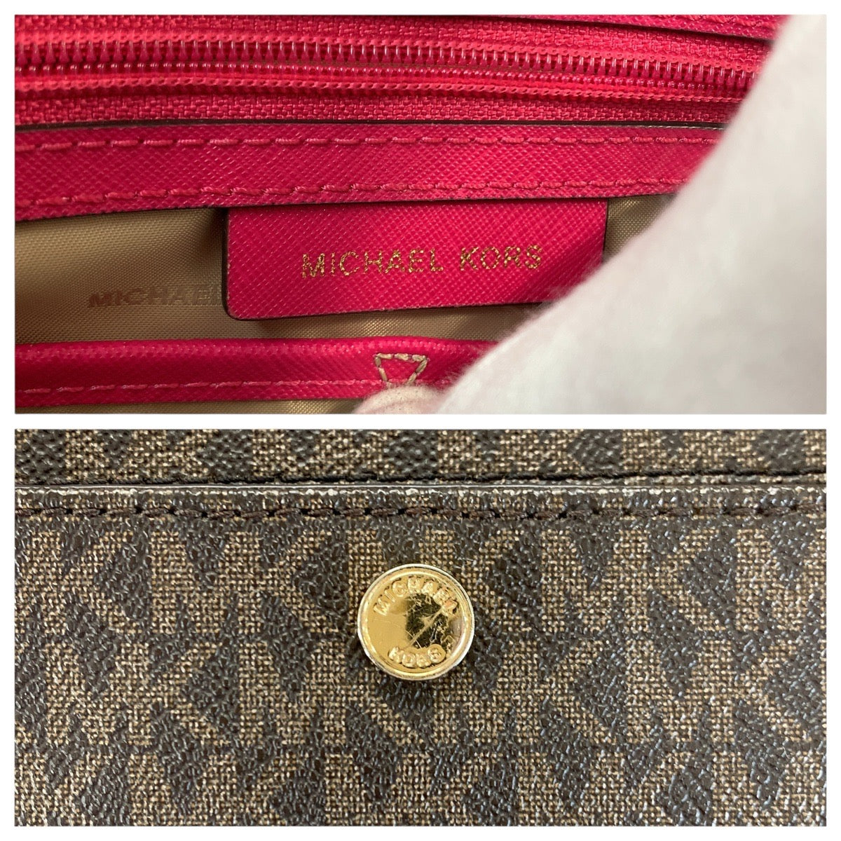 17866
Michael Kors マイケルコース ブラウン ピンク ゴールド金具 PVC / レザー トートバッグ ハンドバッグ  レディース ABP17
