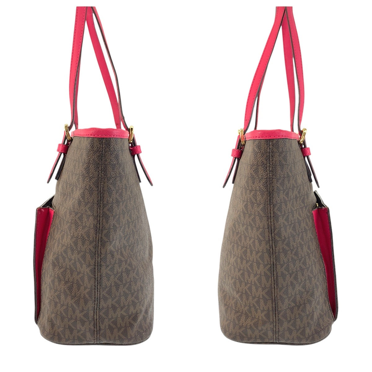 17866
Michael Kors マイケルコース ブラウン ピンク ゴールド金具 PVC / レザー トートバッグ ハンドバッグ  レディース ABP17