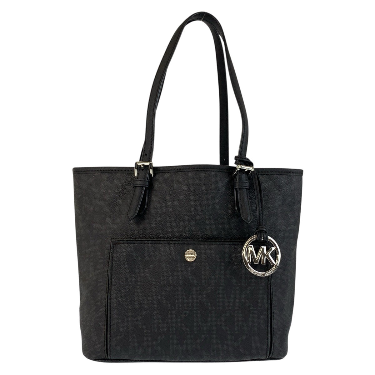 17867
Michael Kors マイケルコース MKシグネチャー ブラック 黒 シルバー金具 PVC トートバッグ ショルダーバッグ  レディース A18
