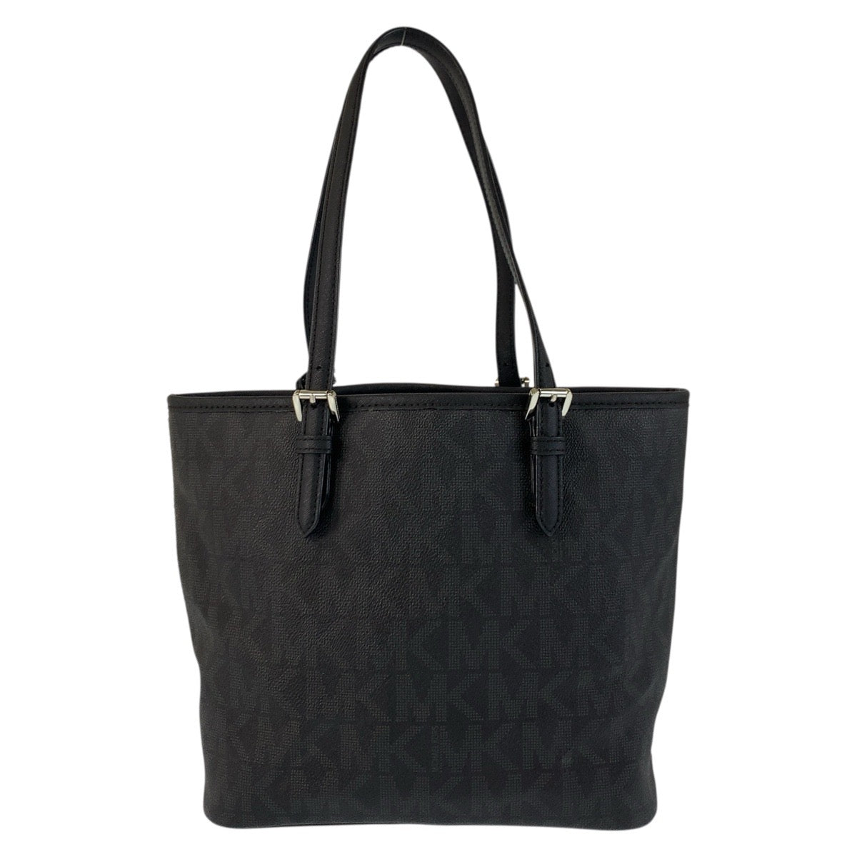 17867
Michael Kors マイケルコース MKシグネチャー ブラック 黒 シルバー金具 PVC トートバッグ ショルダーバッグ  レディース A18