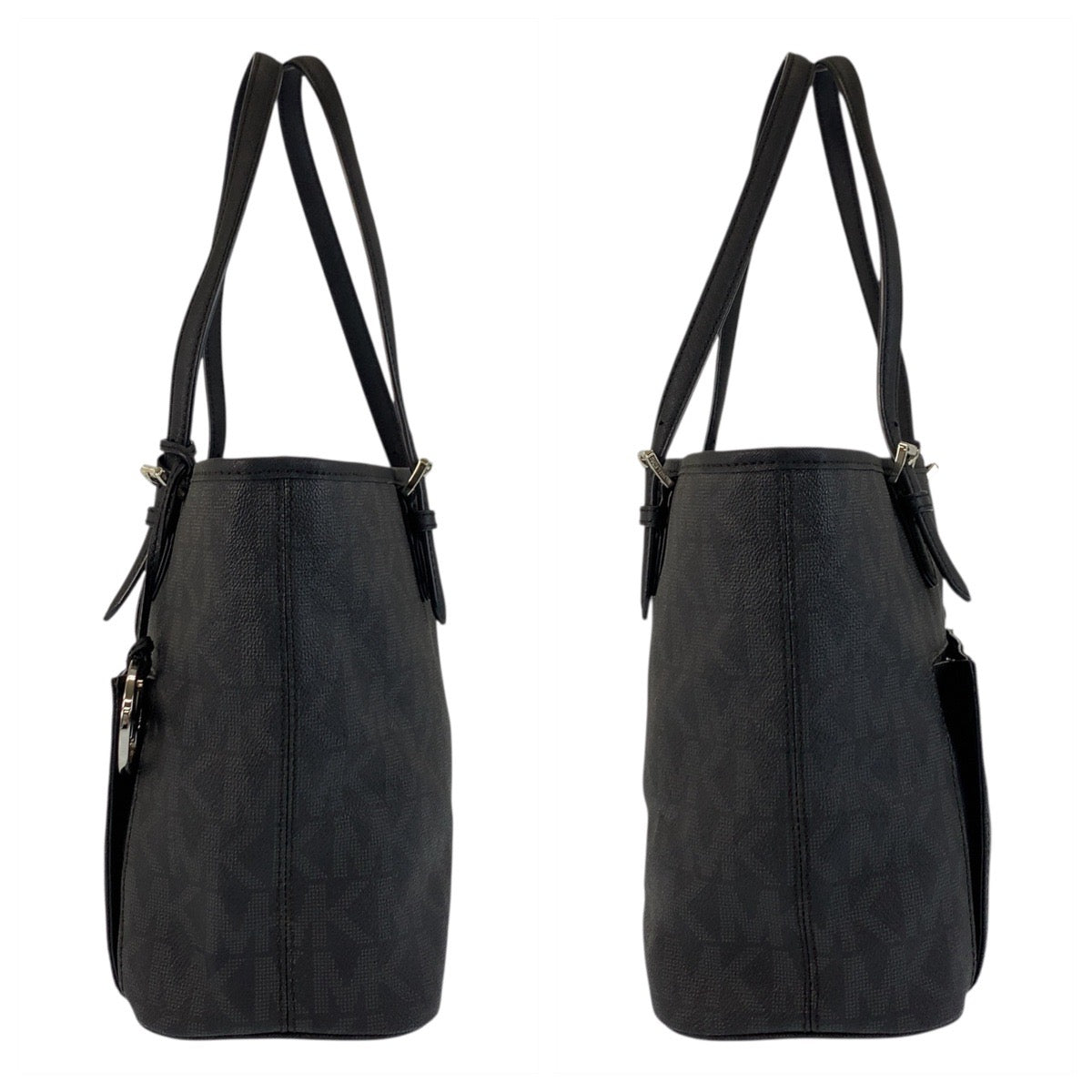 17867
Michael Kors マイケルコース MKシグネチャー ブラック 黒 シルバー金具 PVC トートバッグ ショルダーバッグ  レディース A18