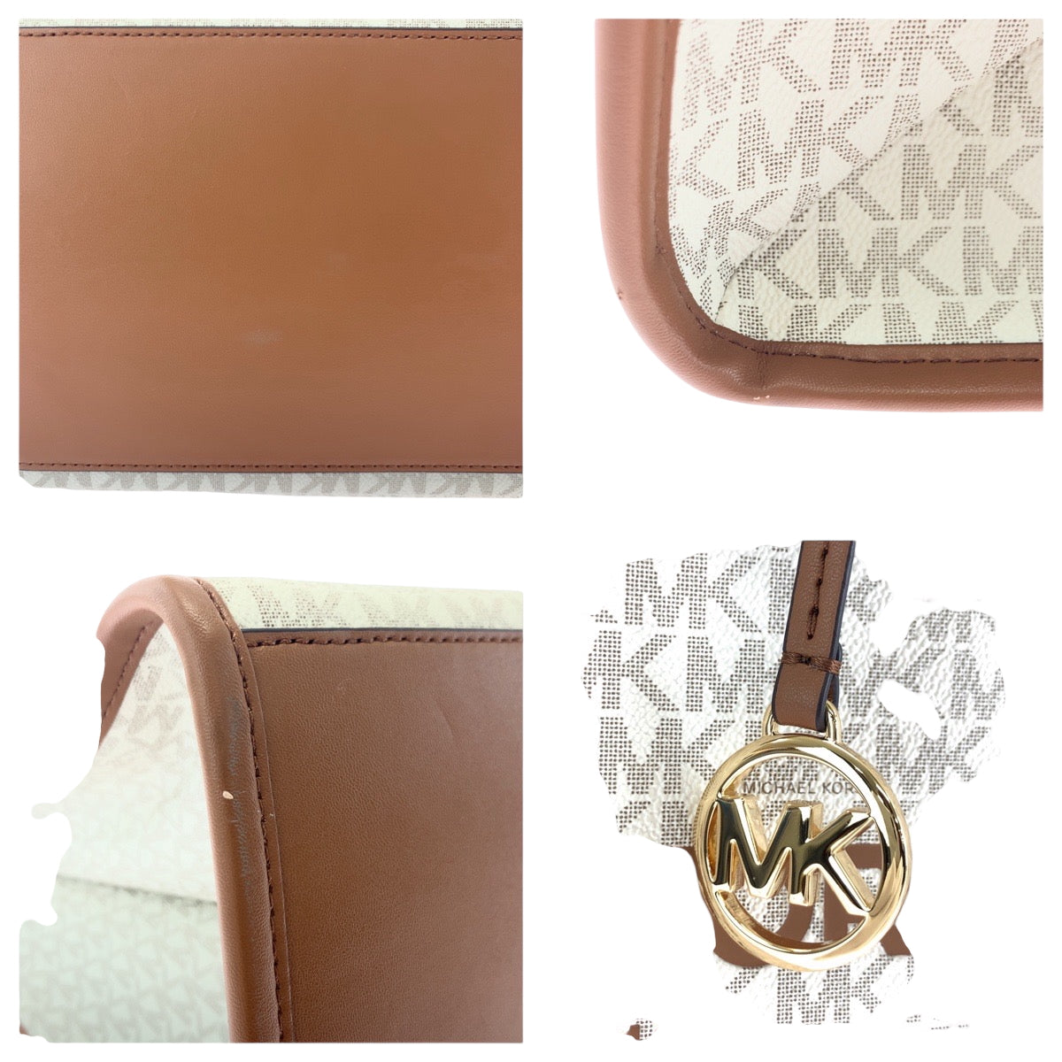 17868
Michael Kors マイケルコース ホワイト ブラウン  PVC ショルダーバッグ トートバッグ  レディース A