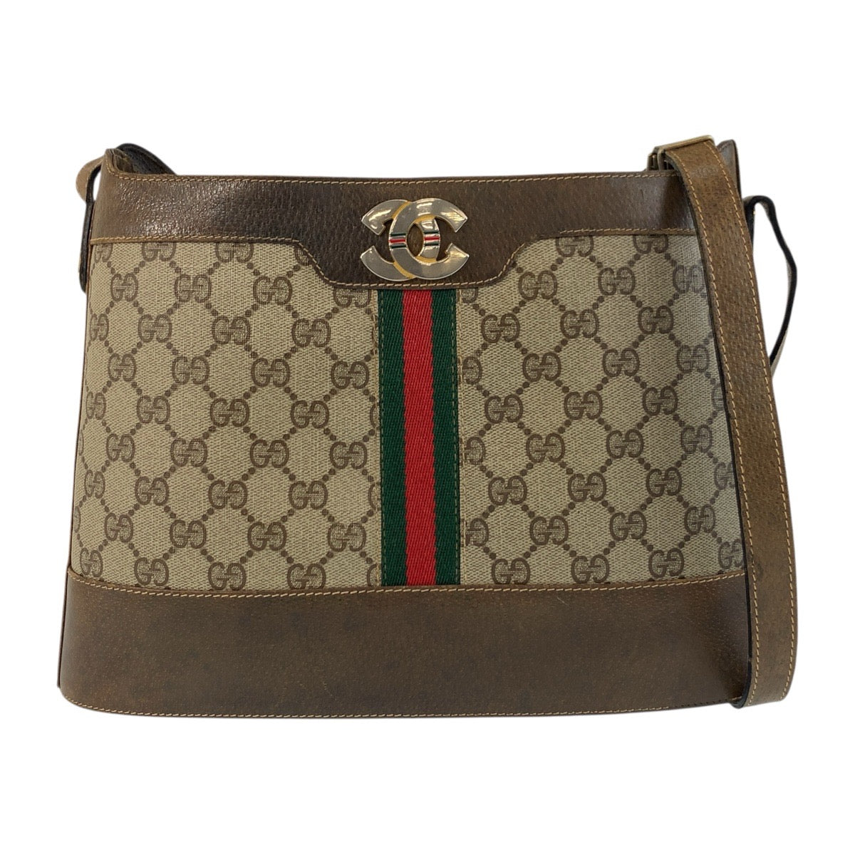17874
GUCCI グッチ ヴィンテージ シェリーライン オールドグッチ ベージュ ブラウン ゴールド金具 GGスプリームキャンバス / レザー ショルダーバッグ ポシェット  レディース AB46