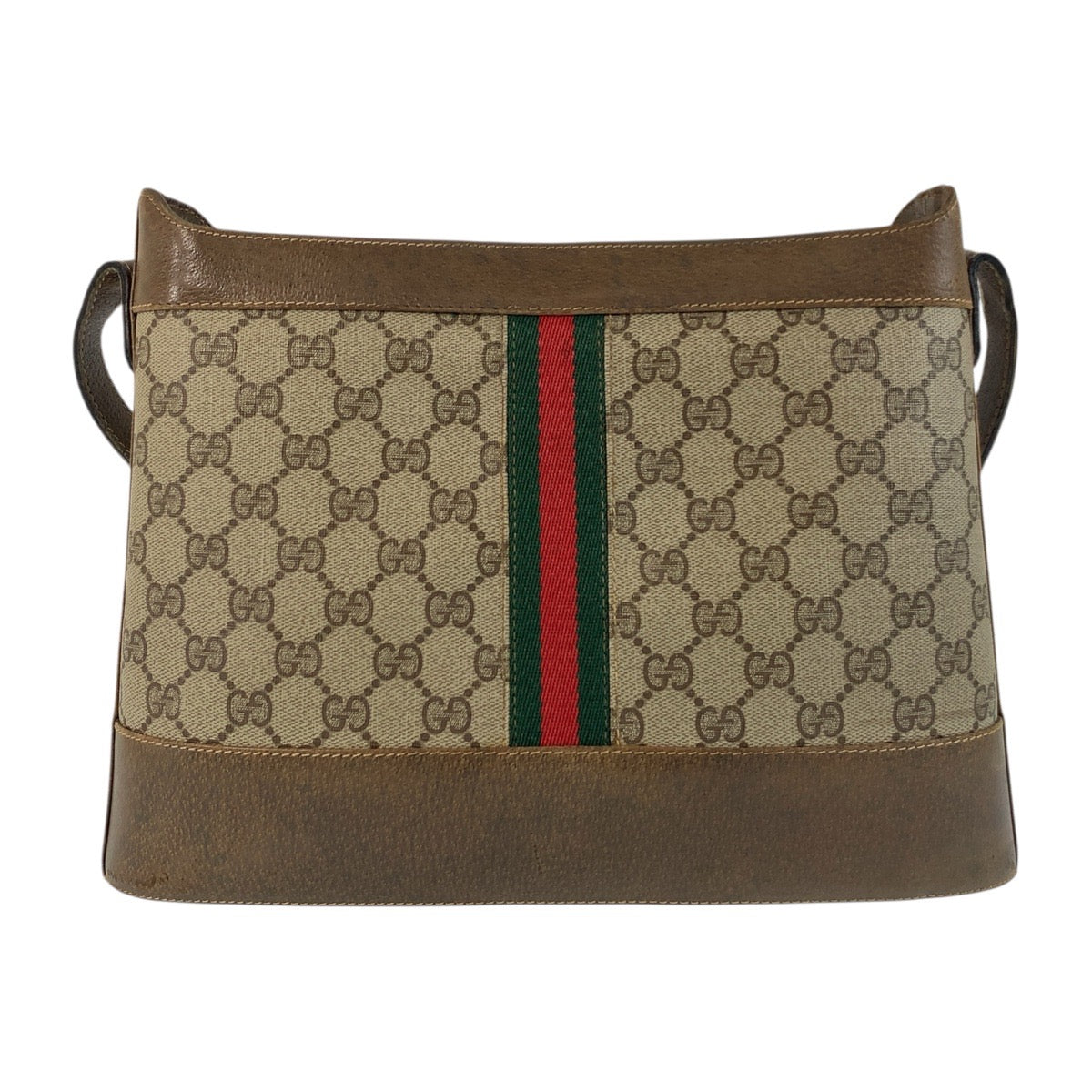 17874
GUCCI グッチ ヴィンテージ シェリーライン オールドグッチ ベージュ ブラウン ゴールド金具 GGスプリームキャンバス / レザー ショルダーバッグ ポシェット  レディース AB46