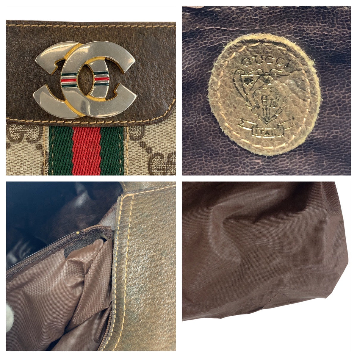 17874
GUCCI グッチ ヴィンテージ シェリーライン オールドグッチ ベージュ ブラウン ゴールド金具 GGスプリームキャンバス / レザー ショルダーバッグ ポシェット  レディース AB46