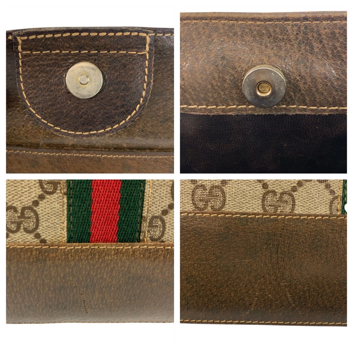 17874
GUCCI グッチ ヴィンテージ シェリーライン オールドグッチ ベージュ ブラウン ゴールド金具 GGスプリームキャンバス / レザー ショルダーバッグ ポシェット  レディース AB46