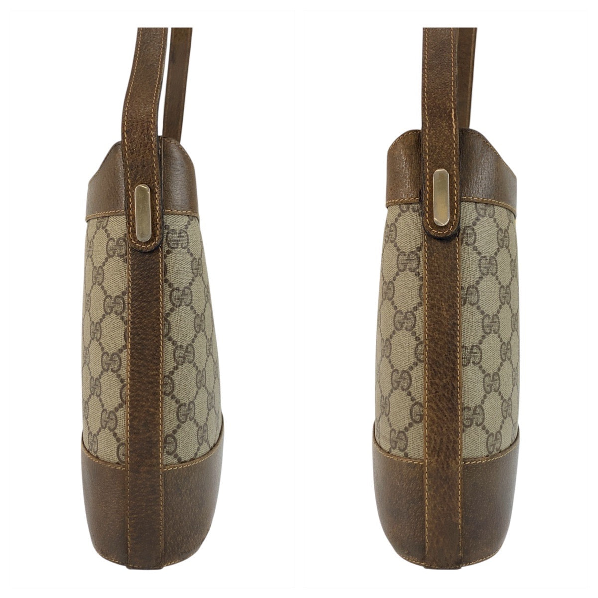 17874
GUCCI グッチ ヴィンテージ シェリーライン オールドグッチ ベージュ ブラウン ゴールド金具 GGスプリームキャンバス / レザー ショルダーバッグ ポシェット  レディース AB46