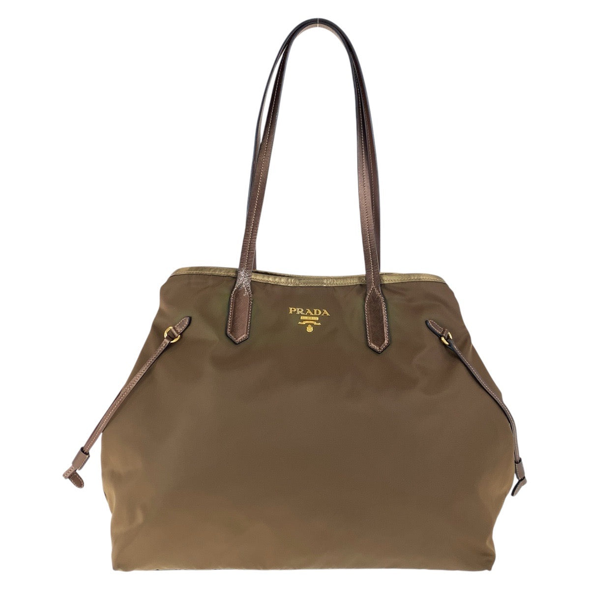 17876
PRADA プラダ テスート サフィアーノ 三角ロゴプレート ブラウン ゴールド金具 ナイロン / レザー トートバッグ ショルダーバッグ  レディース AB29