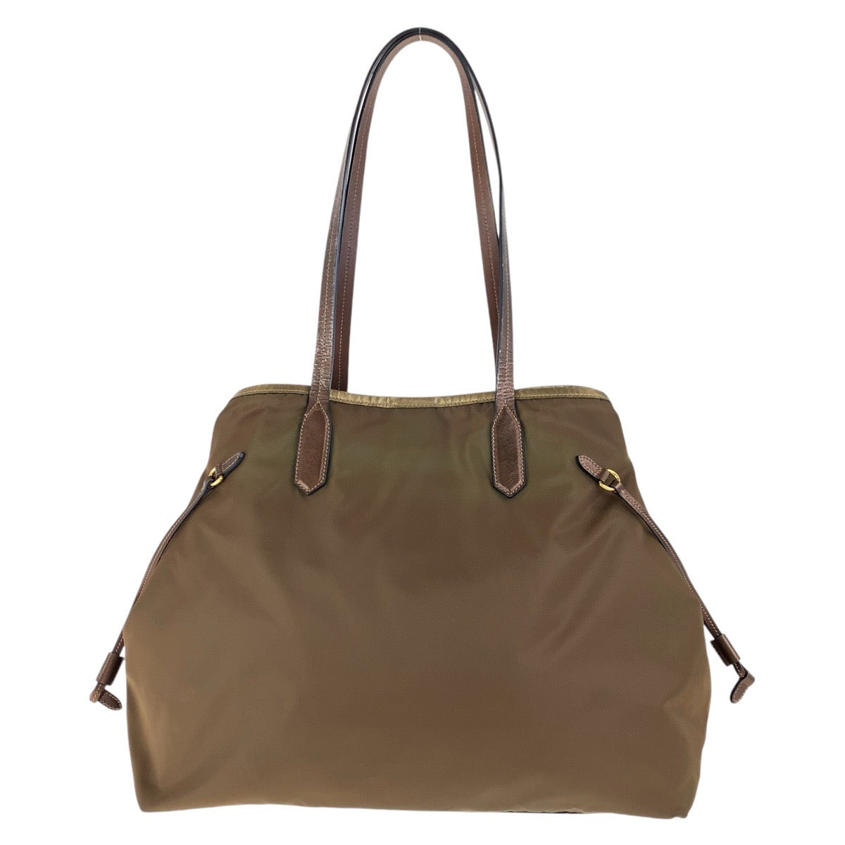 17876
PRADA プラダ テスート サフィアーノ 三角ロゴプレート ブラウン ゴールド金具 ナイロン / レザー トートバッグ ショルダーバッグ  レディース AB29