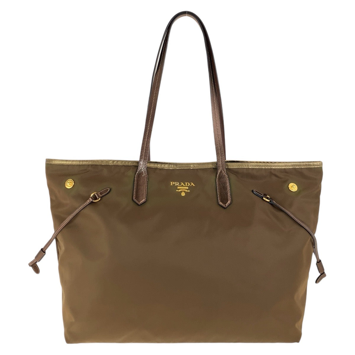 17876
PRADA プラダ テスート サフィアーノ 三角ロゴプレート ブラウン ゴールド金具 ナイロン / レザー トートバッグ ショルダーバッグ  レディース AB29