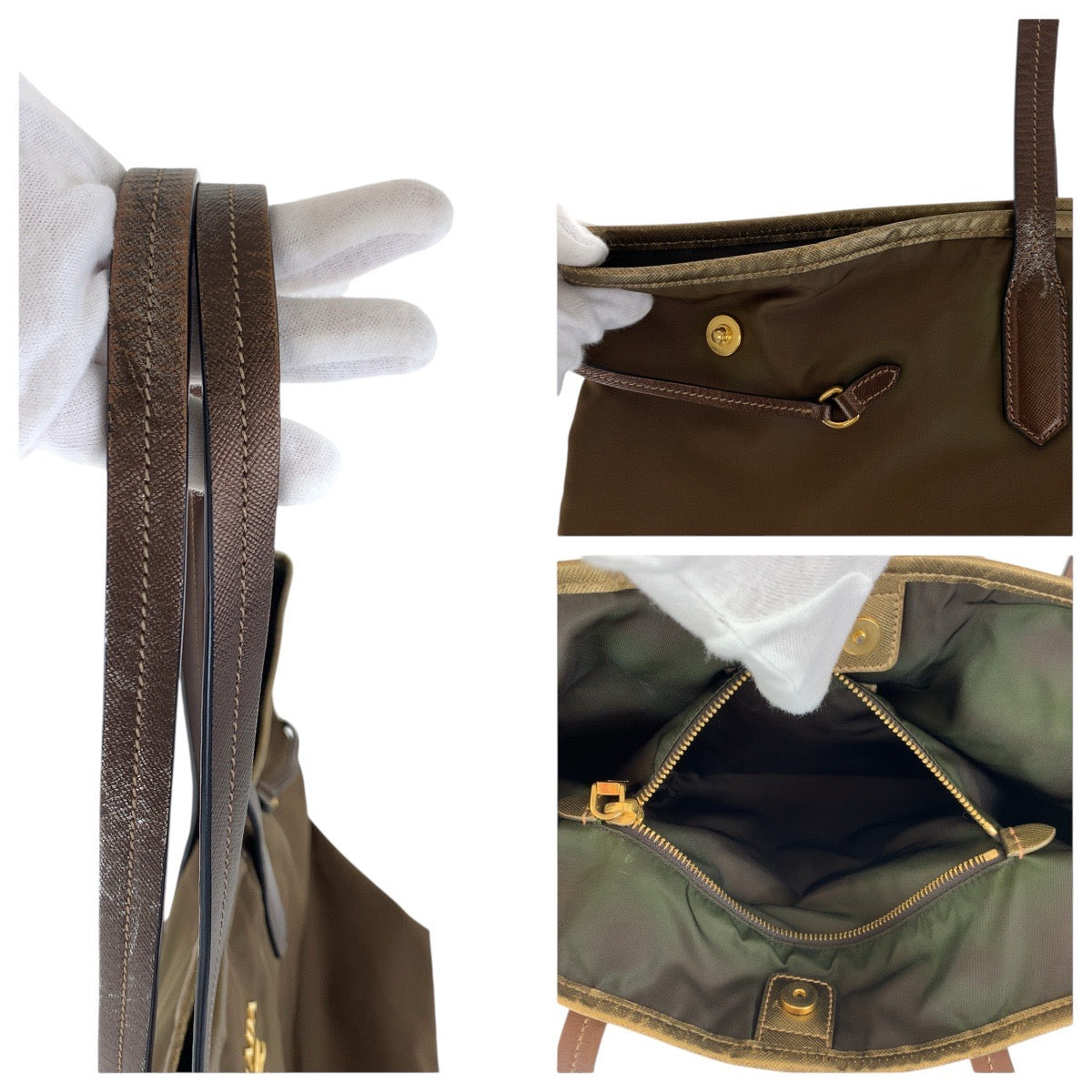 17876
PRADA プラダ テスート サフィアーノ 三角ロゴプレート ブラウン ゴールド金具 ナイロン / レザー トートバッグ ショルダーバッグ  レディース AB29