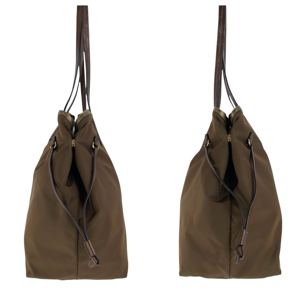 17876
PRADA プラダ テスート サフィアーノ 三角ロゴプレート ブラウン ゴールド金具 ナイロン / レザー トートバッグ ショルダーバッグ  レディース AB29