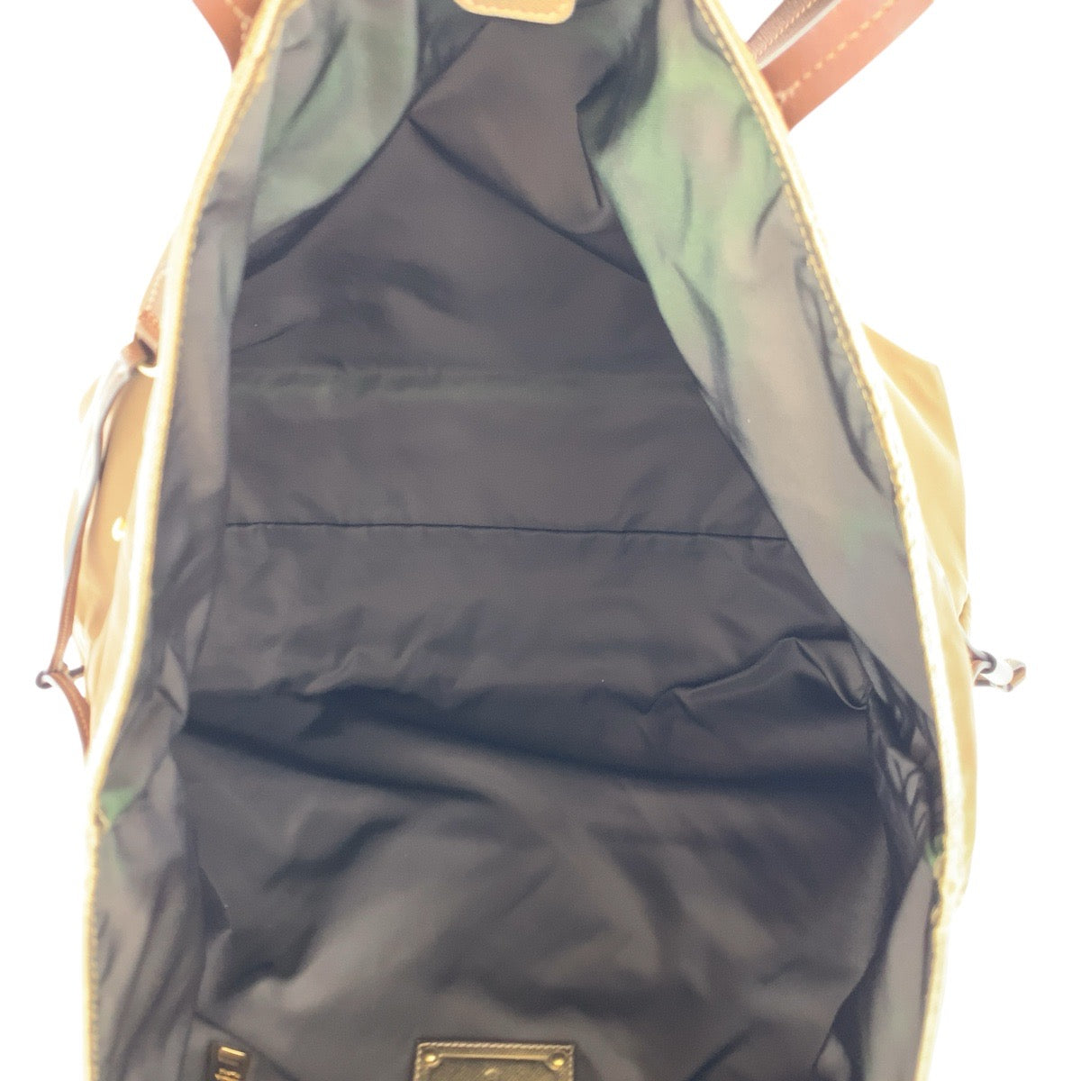 17876
PRADA プラダ テスート サフィアーノ 三角ロゴプレート ブラウン ゴールド金具 ナイロン / レザー トートバッグ ショルダーバッグ  レディース AB29