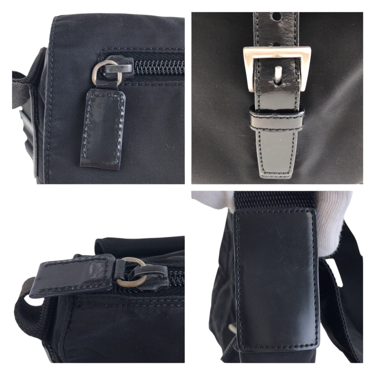 17877
PRADA プラダ テスート 三角ロゴプレート ブラック 黒 シルバー金具 ナイロン / レザー ショルダーバッグ ポシェット  レディース ABP