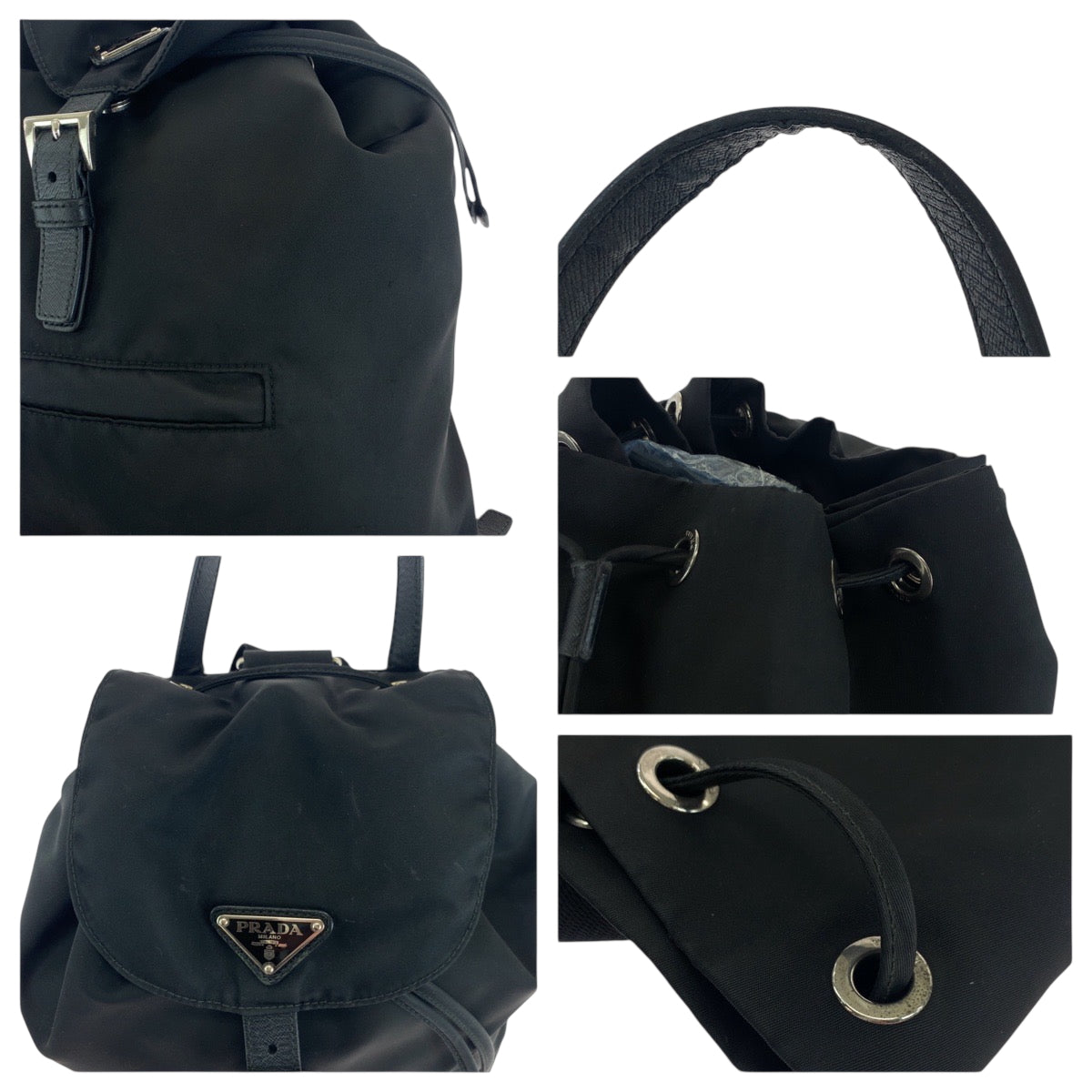 17878
PRADA プラダ テスート 三角ロゴプレート ブラック 黒 シルバー金具 ナイロン 1BZ032 リュックサック バックパック  レディース ABP40