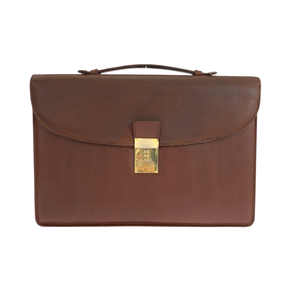 17882
PRADA プラダ サフィアーノ ブラウン ゴールド金具 レザー ビジネスバッグ ハンドバッグ メンズ ABP30