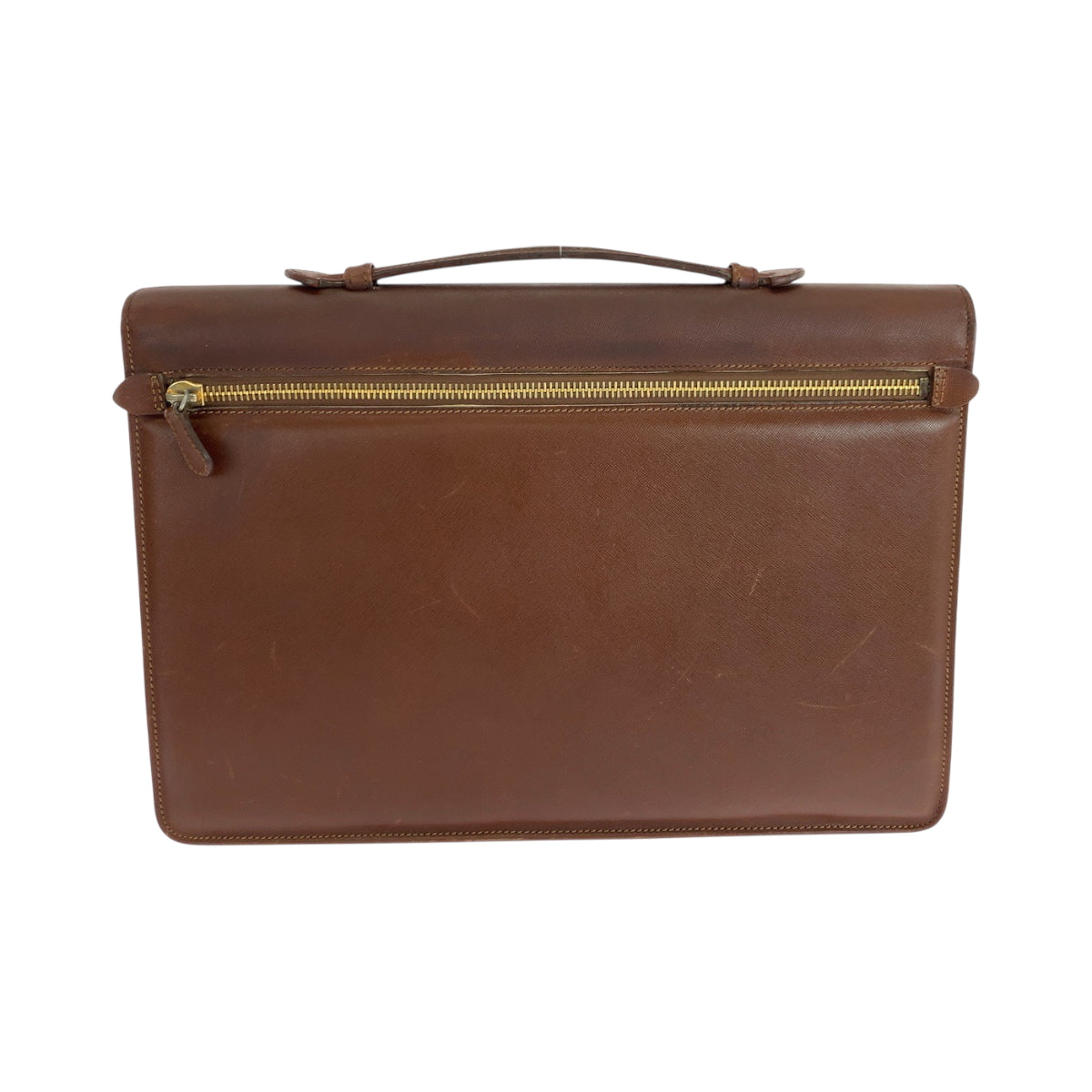 17882
PRADA プラダ サフィアーノ ブラウン ゴールド金具 レザー ビジネスバッグ ハンドバッグ メンズ ABP30