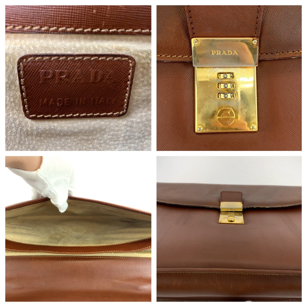 17882
PRADA プラダ サフィアーノ ブラウン ゴールド金具 レザー ビジネスバッグ ハンドバッグ メンズ ABP30