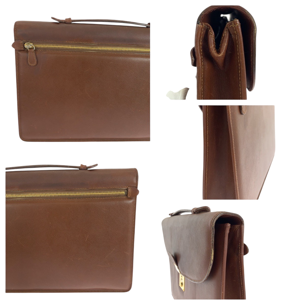 17882
PRADA プラダ サフィアーノ ブラウン ゴールド金具 レザー ビジネスバッグ ハンドバッグ メンズ ABP30