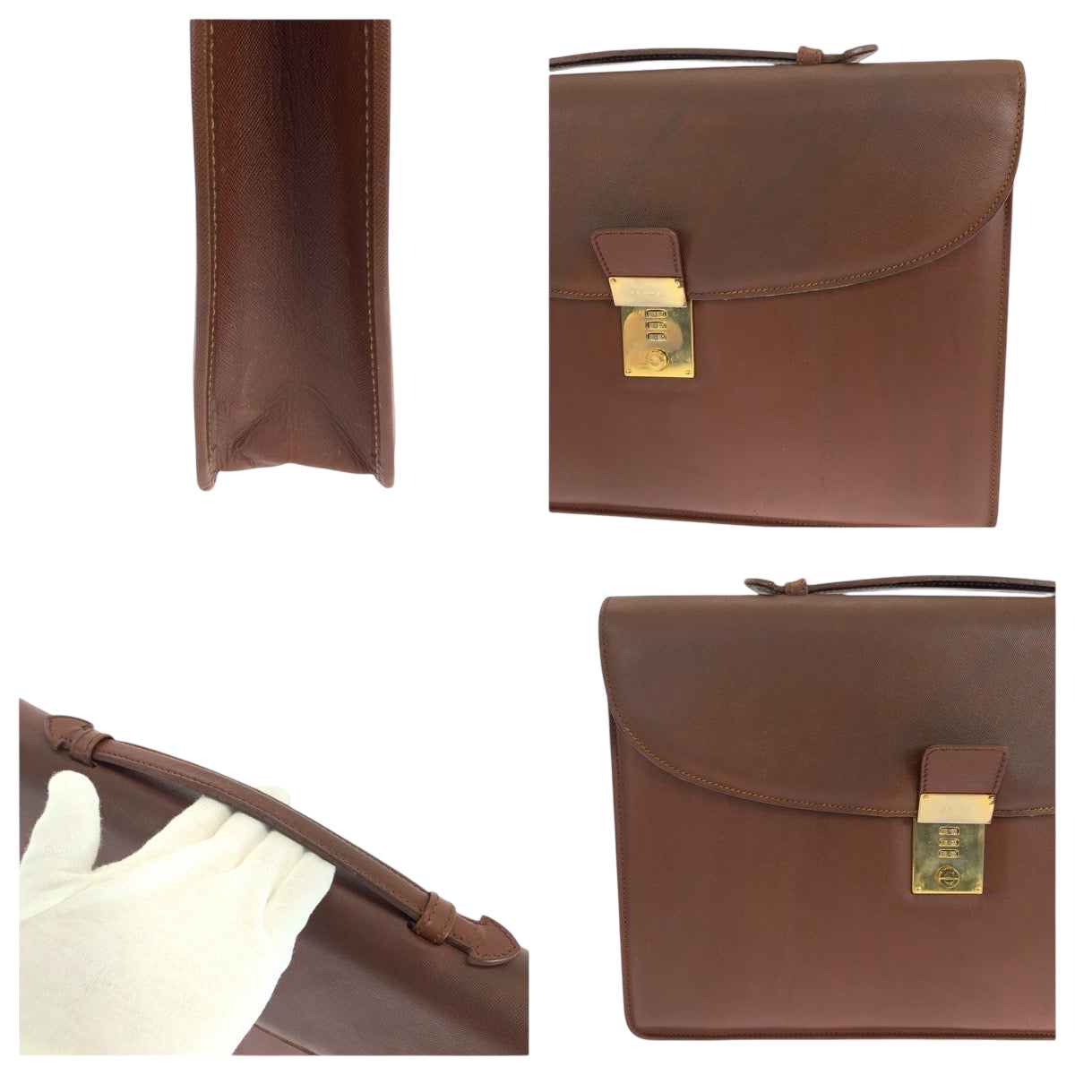 17882
PRADA プラダ サフィアーノ ブラウン ゴールド金具 レザー ビジネスバッグ ハンドバッグ メンズ ABP30