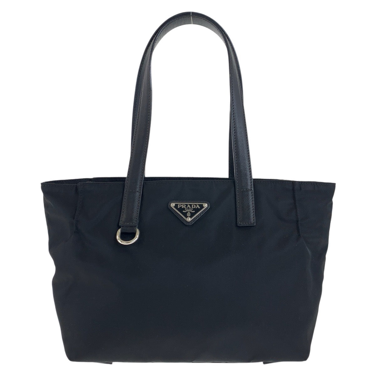 17885
PRADA プラダ テスート サフィアーノ 三角ロゴプレート ブラック 黒 シルバー金具 ナイロン / レザー トートバッグ ハンドバッグ  レディース ABP40