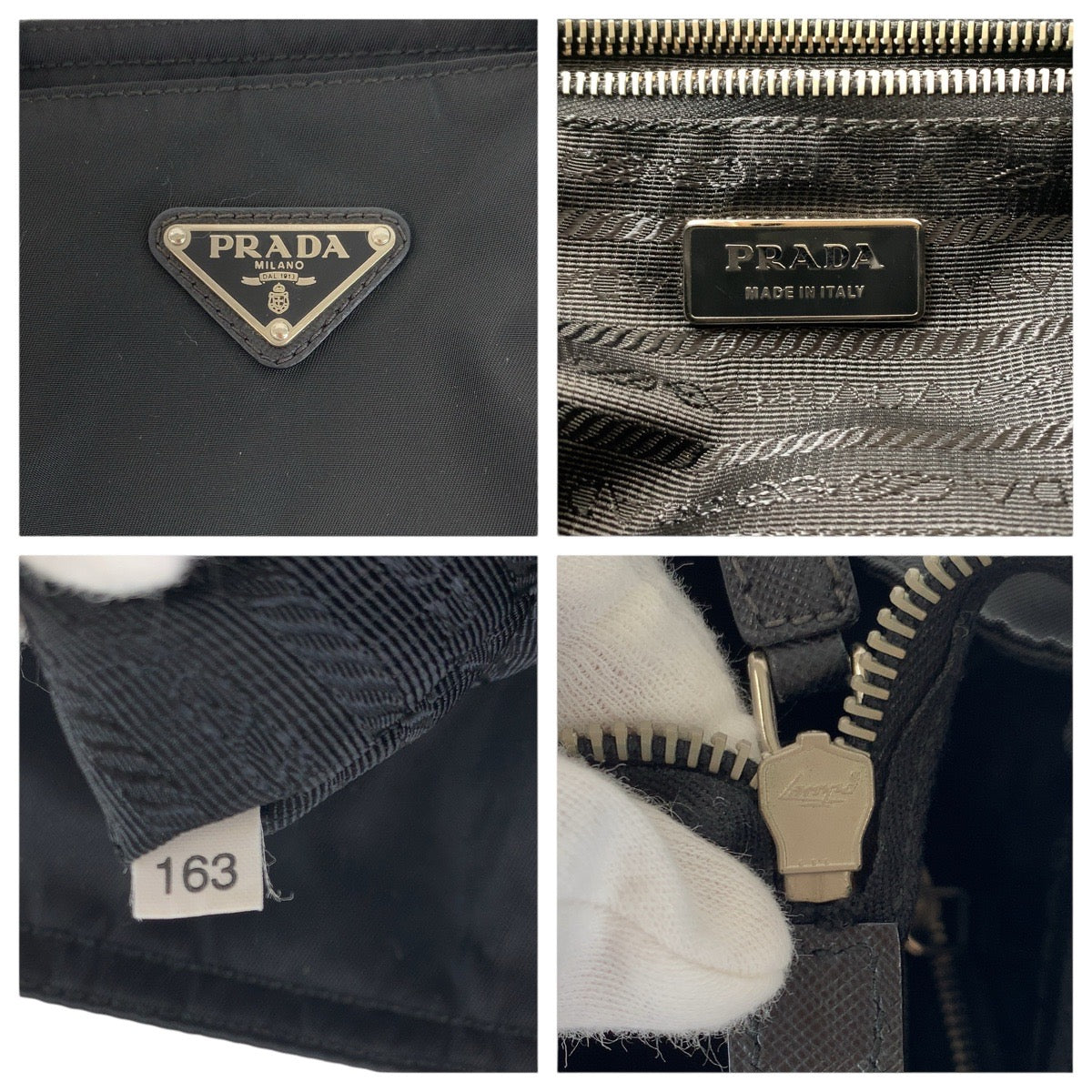 17885
PRADA プラダ テスート サフィアーノ 三角ロゴプレート ブラック 黒 シルバー金具 ナイロン / レザー トートバッグ ハンドバッグ  レディース ABP40