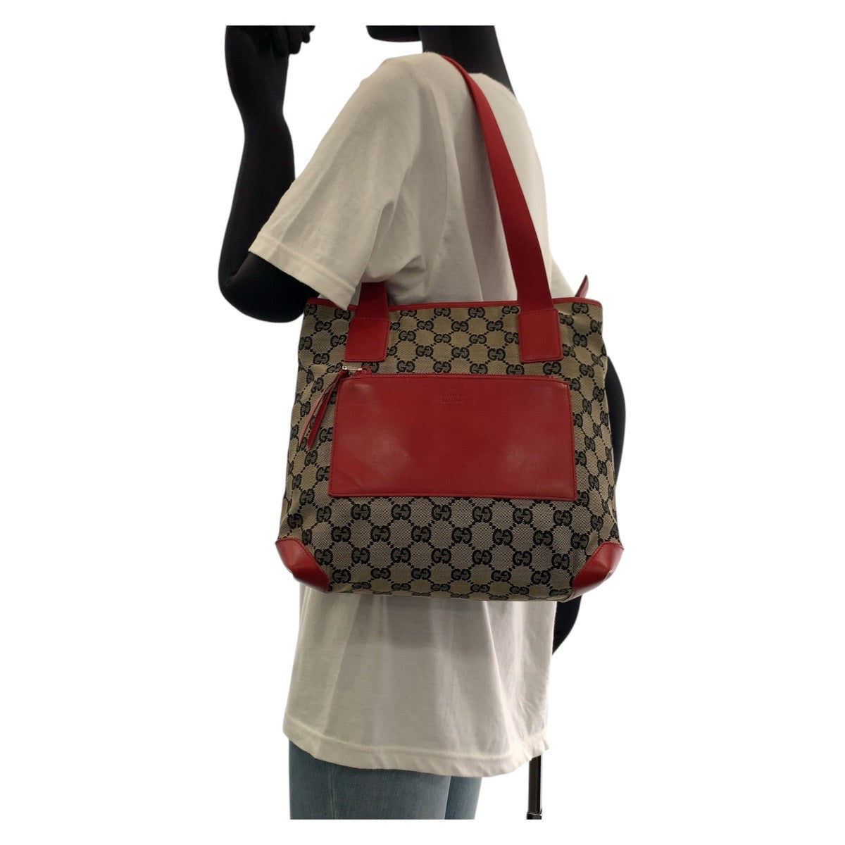 17891
GUCCI グッチ レッド シルバー金具 GGキャンバス / レザー 019 0402 トートバッグ ショルダーバッグ  レディース ABP40