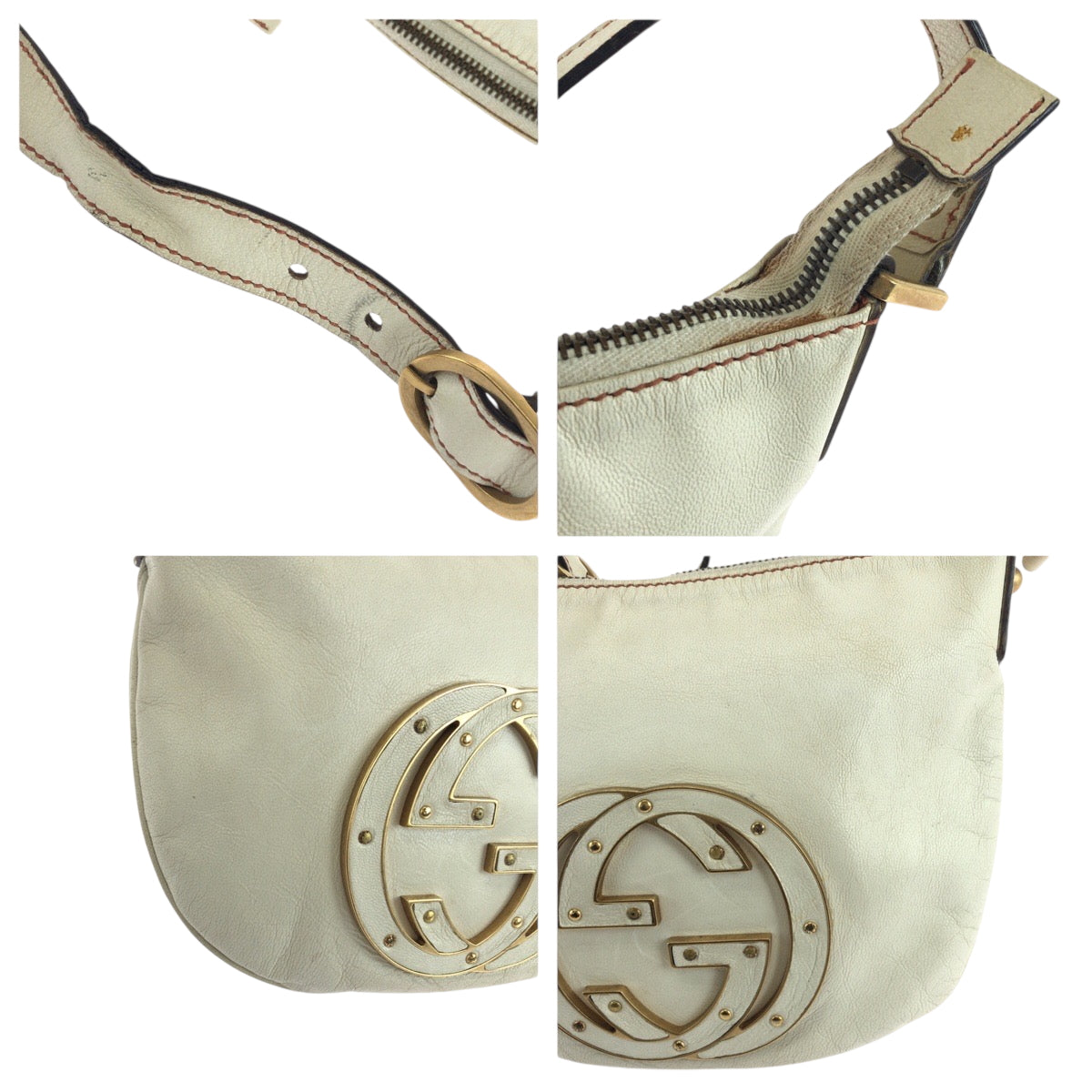 17892
GUCCI グッチ ソーホー インターロッキング ホワイト ゴールド金具 レザー 121552 ホーボー ショルダーバッグ 肩掛け レディース AB52