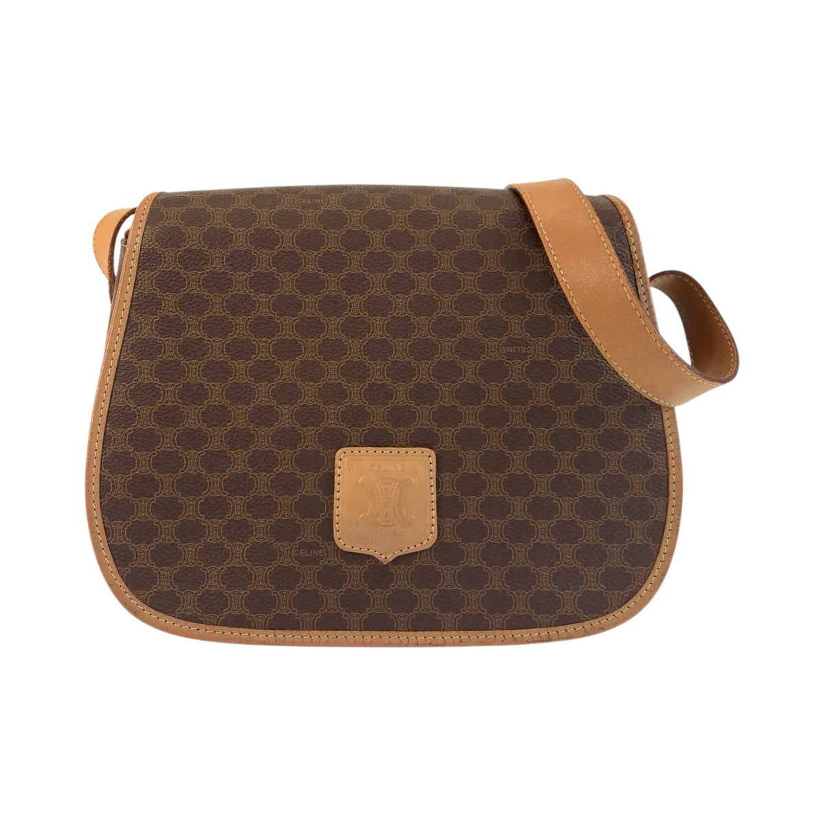 17894
CELINE セリーヌ マカダム ブラウン ゴールド金具 PVC / レザー M14 ショルダーバッグ ポシェット  レディース AB22