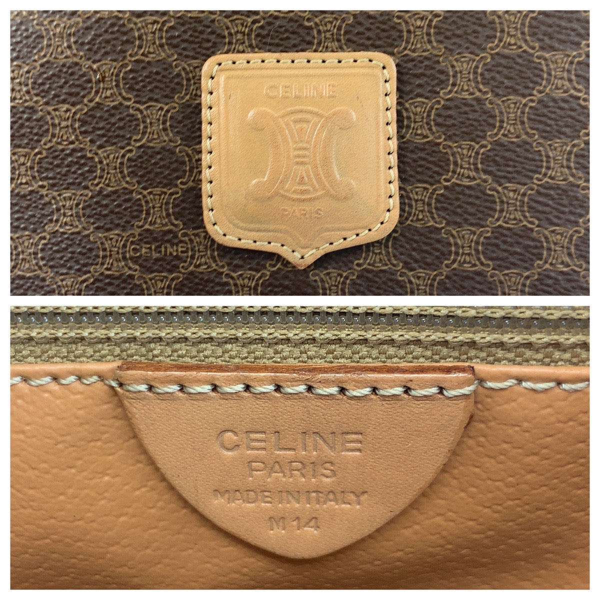 17894
CELINE セリーヌ マカダム ブラウン ゴールド金具 PVC / レザー M14 ショルダーバッグ ポシェット  レディース AB22
