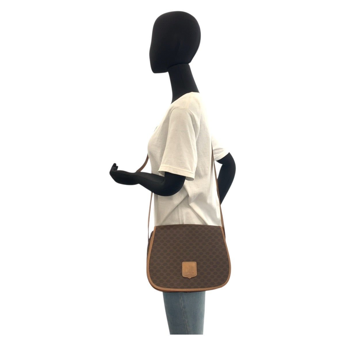 17894
CELINE セリーヌ マカダム ブラウン ゴールド金具 PVC / レザー M14 ショルダーバッグ ポシェット  レディース AB22
