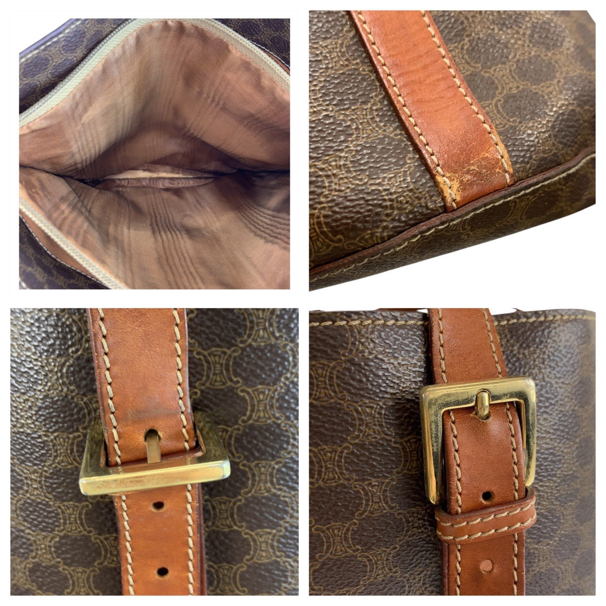 17898
CELINE セリーヌ マカダム ブラウン ゴールド金具 PVC / レザー MC98/1 トートバッグ ショルダーバッグ  レディース AB19