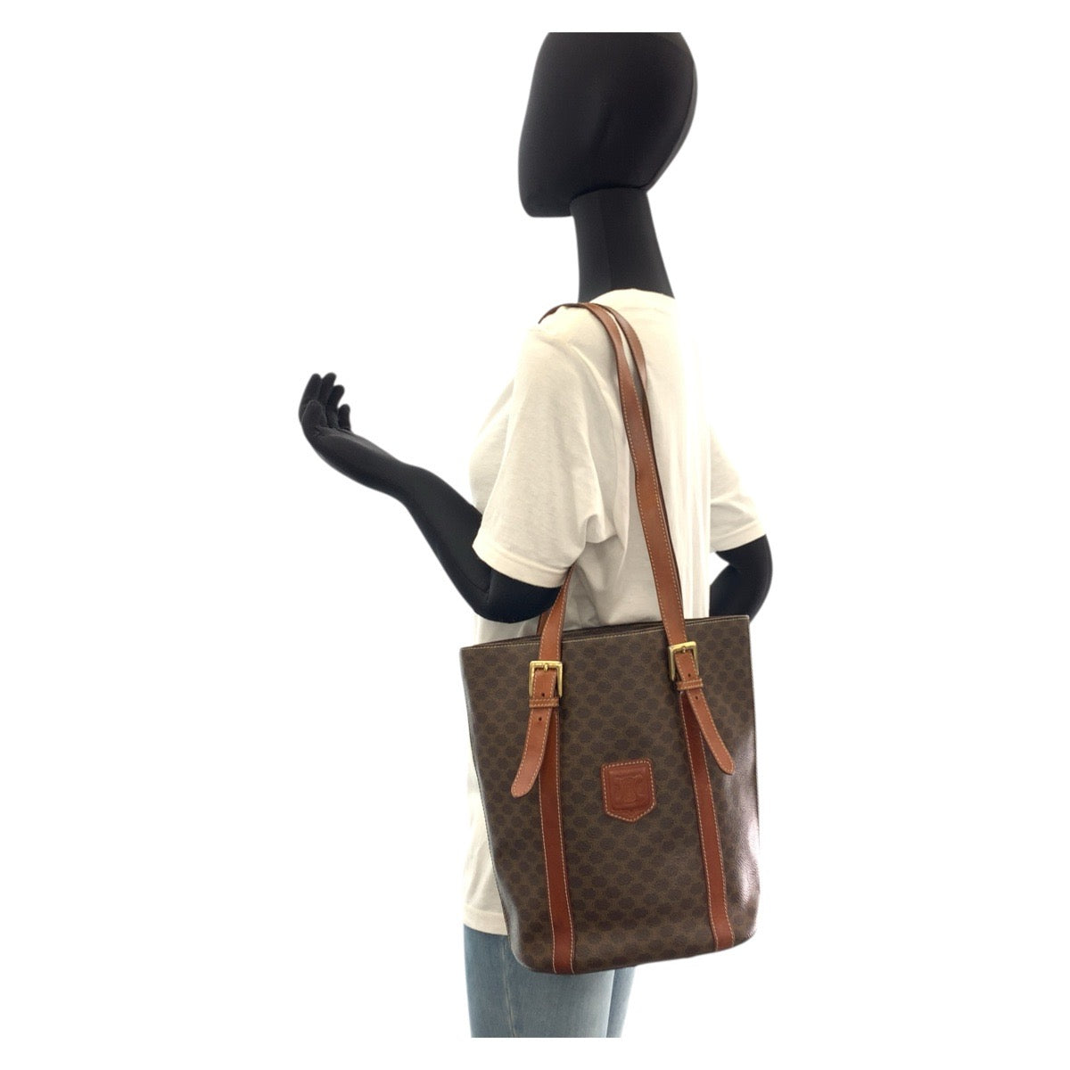 17898
CELINE セリーヌ マカダム ブラウン ゴールド金具 PVC / レザー MC98/1 トートバッグ ショルダーバッグ  レディース AB19