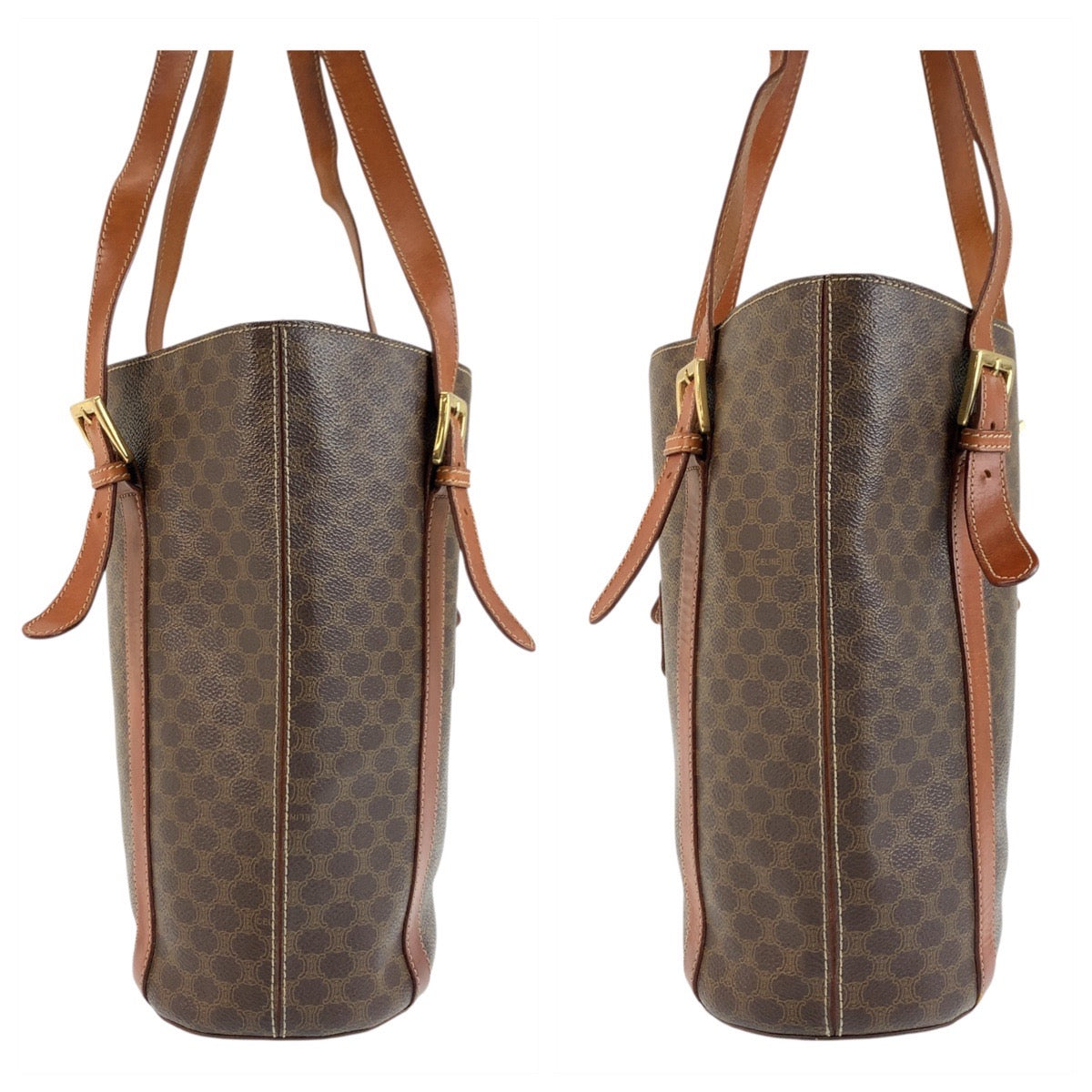 17898
CELINE セリーヌ マカダム ブラウン ゴールド金具 PVC / レザー MC98/1 トートバッグ ショルダーバッグ  レディース AB19