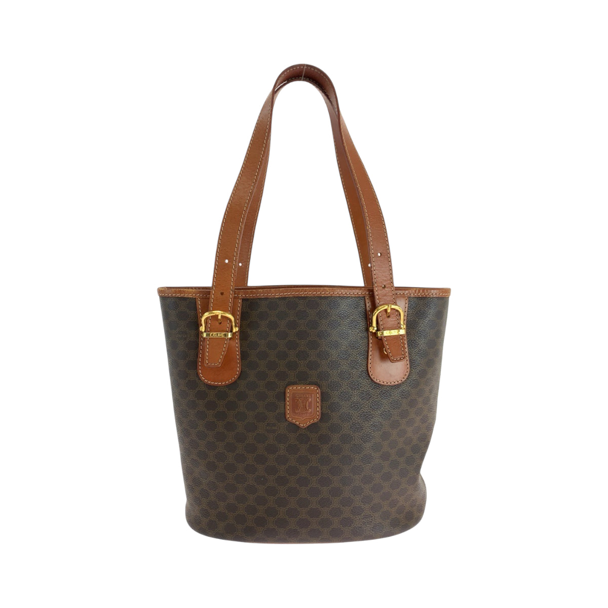 17901
CELINE セリーヌ マカダム ブラウン ゴールド金具 PVC トートバッグ ショルダーバッグ  レディース AB27