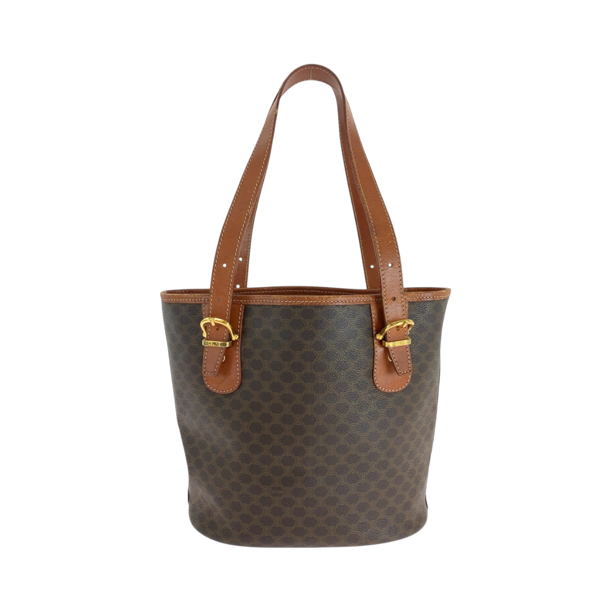 17901
CELINE セリーヌ マカダム ブラウン ゴールド金具 PVC トートバッグ ショルダーバッグ  レディース AB27