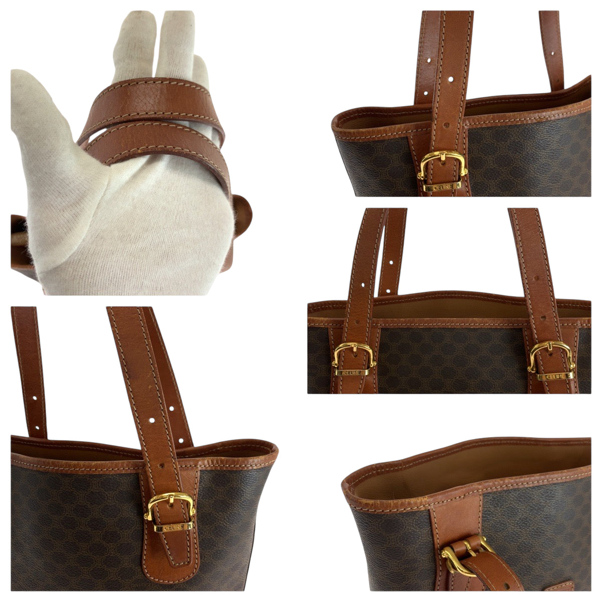 17901
CELINE セリーヌ マカダム ブラウン ゴールド金具 PVC トートバッグ ショルダーバッグ  レディース AB27