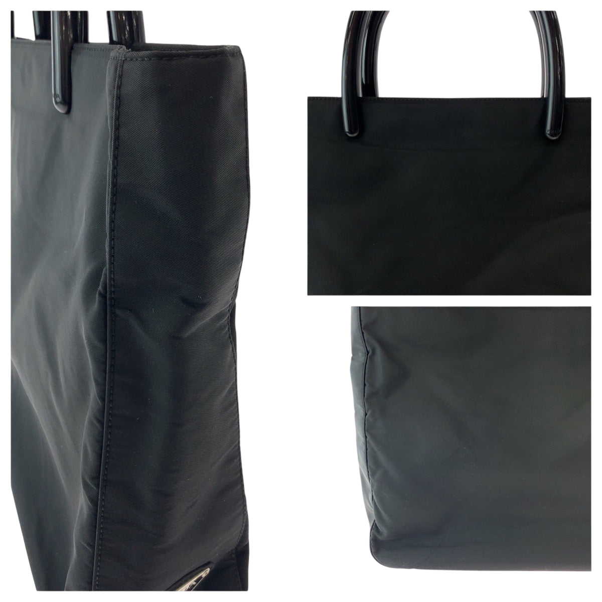 17902
PRADA Tessuto Triangle Logo Plate Black Silver Hardware Nylon Tote Bag Handbag Ladies ABP25