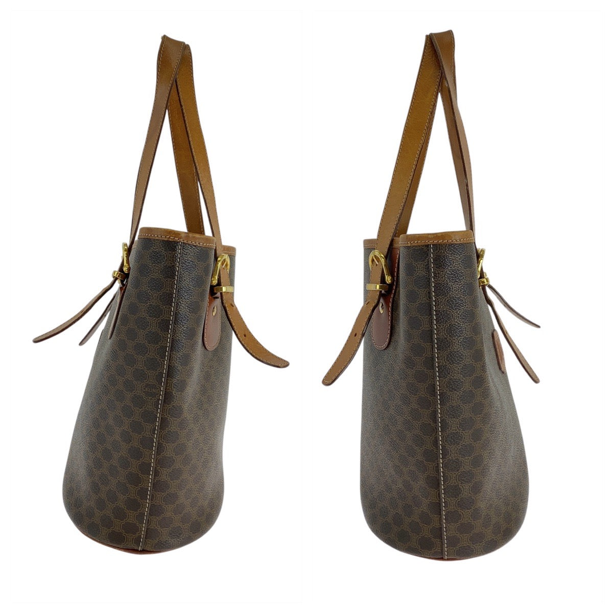 17906
CELINE セリーヌ マカダム ブラウン ゴールド金具 PVC / レザー MC97/2 トートバッグ ショルダーバッグ  レディース